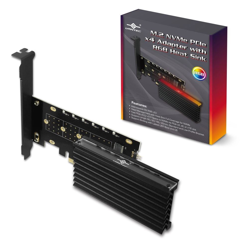 EZDIY-FAB NVME PCIe Adapter with 12V ARGB Heat Sink SSD Cooler M.2 NVME SSD to PCI Express Adapter with ARGB Heat Sink Support PCIe x4 x8 x16 Slot,Support M.2 Key M SSD 2230 2242 2260 2280 